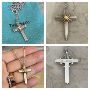 Tiffany & Co. 750 18K Gold & Sterling Silver Signature Cross Retired Rare